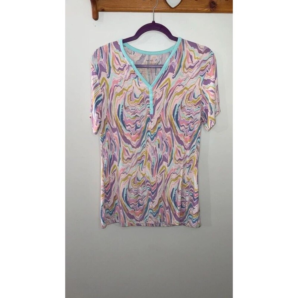 Little Sleepies Pink Marble Swirl Women's Pajama Top Small Bamboo Henley S
